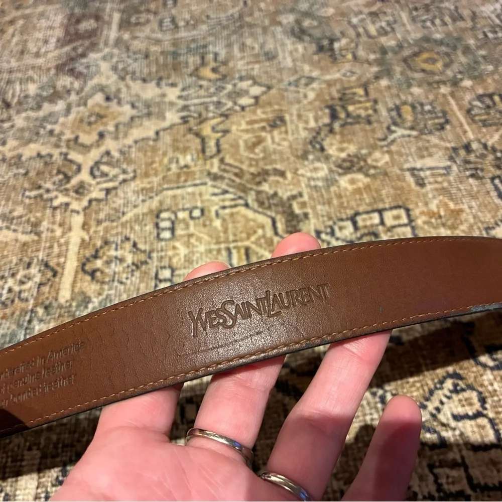 YSL Vintage Leather Belt Yves Saint Laurent VTG Black Size 36in 90cm Solid Brass